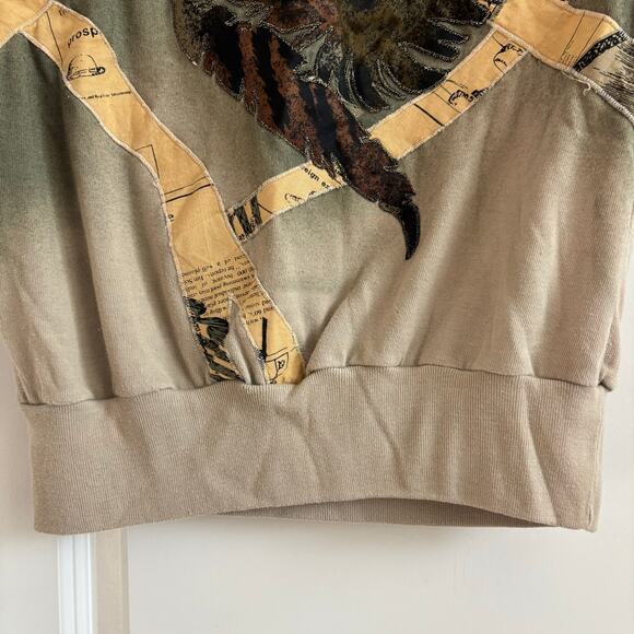 Vintage Maria Kim Women’s Cat Printed Sweater Top Sz L Artsy Tan Quirky - Picture 12 of 13
